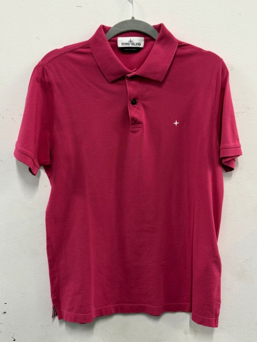 STONE ISLAND Dark Pink Chest Logo Short Sleeve Slim Fit Polo Shirt Sz L